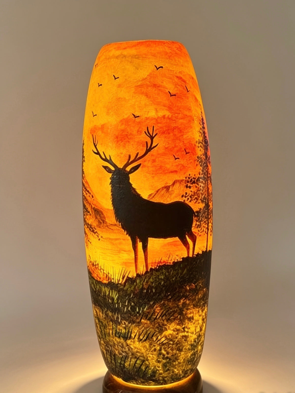 Hand-Painted Deer Sunset Table Lamp – 16” Tall