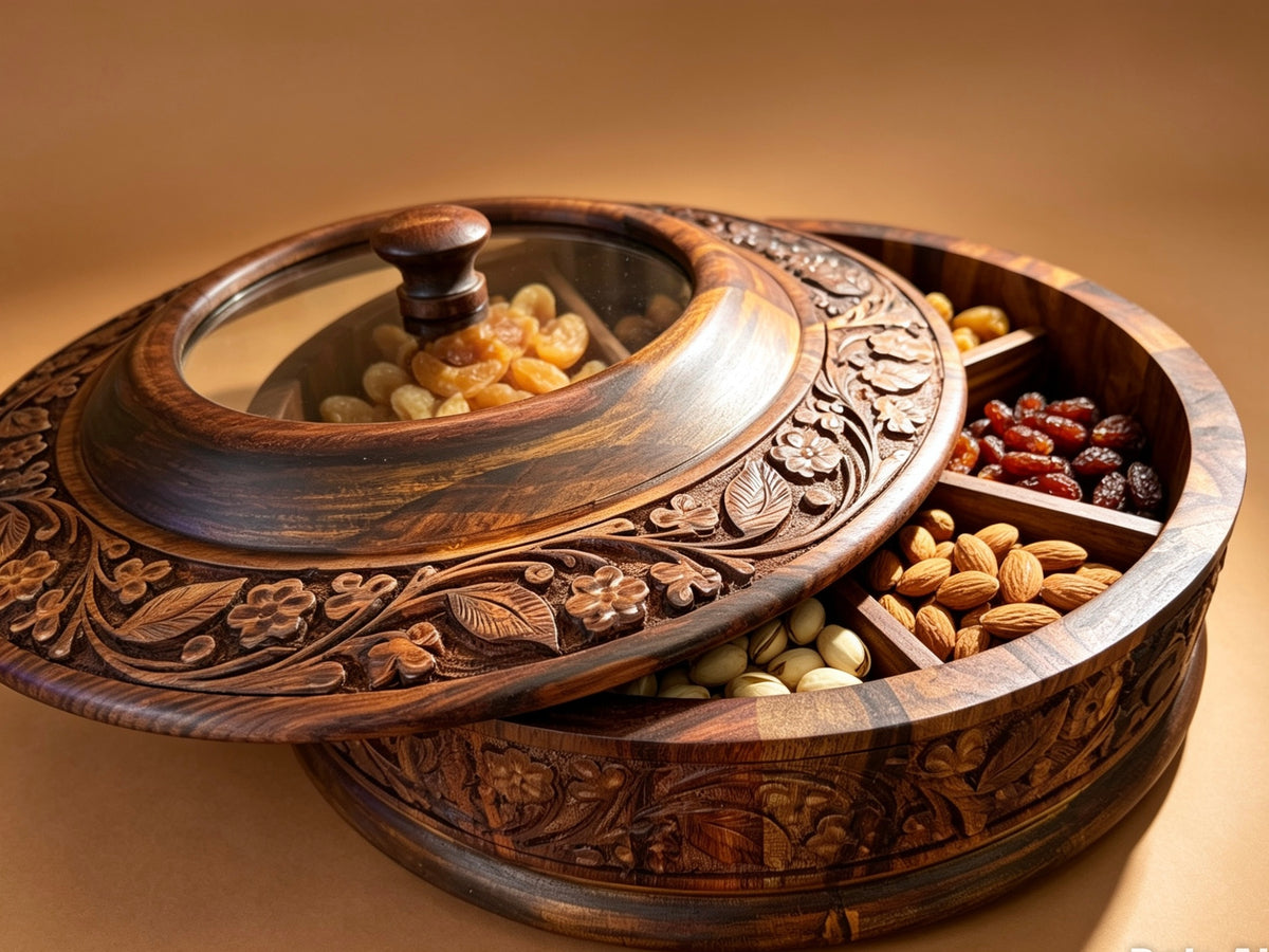 Dry Fruit Pot With Hand Carved Work