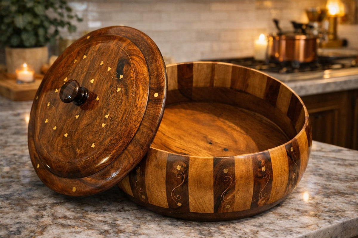 Brass Coating Wooden Hotpot 12 Inches