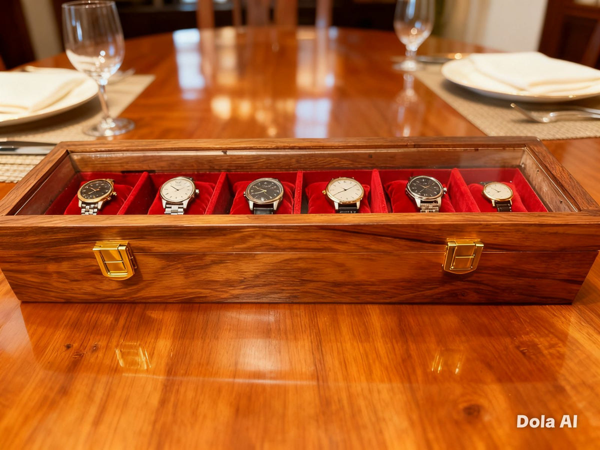 Wooden Watches Box – Golden Hinge – Glass Top