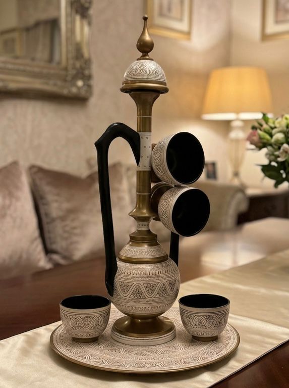 Hand-Painted Wooden Umay Khayyam with 2 Cups