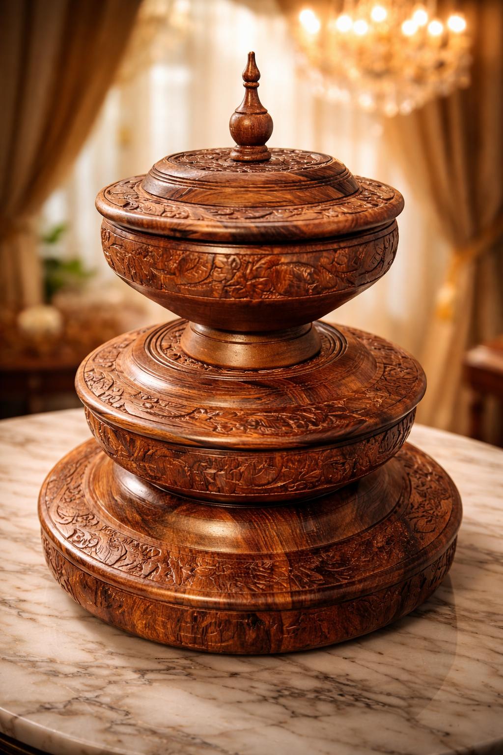 Handcrafted Solid Wooden Candy Bowl Set (3 Pieces)