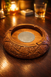 Premium 6-Inch Hand-Carved Wooden Ashtray – Elegant & Durable