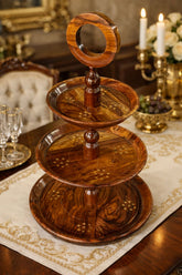 Three-Tier Brass-Coated Wooden Serving Stand