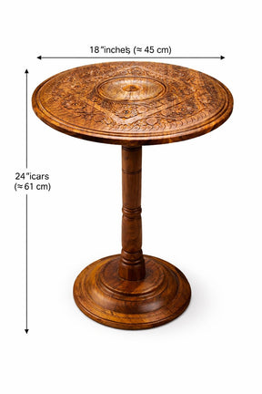 Handcrafted Wooden Pedestal Side Table – Luxury Carved Round Accent Table (18” Top)