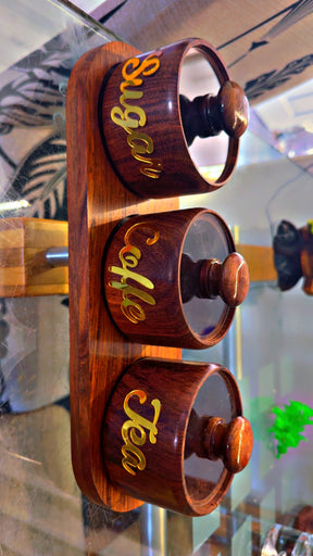Luxury Handcrafted Wooden Tea, Sugar & Coffee Storage Set – 3-Piece Kitchen Canister Set