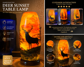 Hand-Painted Deer Sunset Table Lamp – 16” Tall