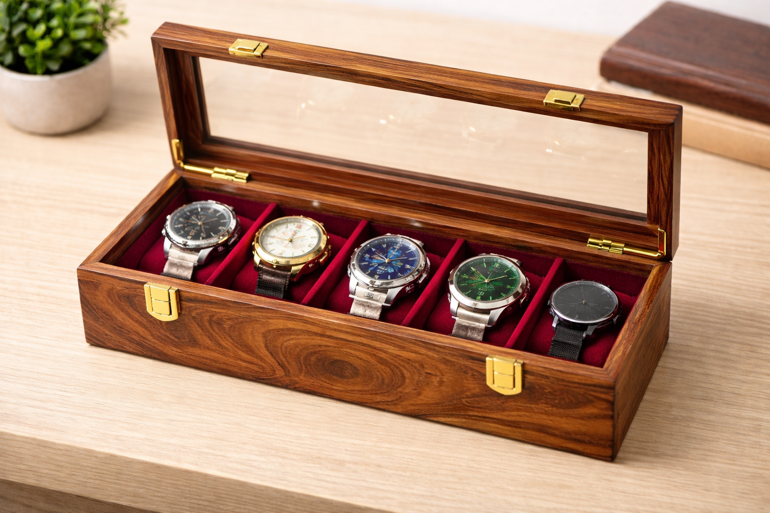 Wooden Watches  Box – Golden Hinge
