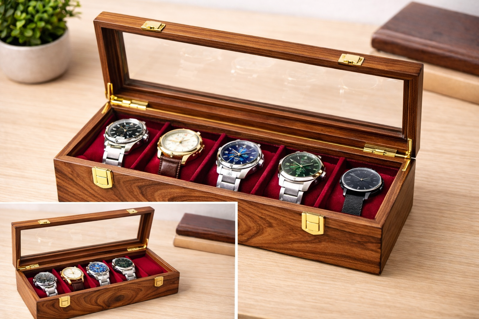 Wooden Watches  Box – Golden Hinge