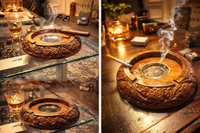 Premium 6-Inch Hand-Carved Wooden Ashtray – Elegant & Durable