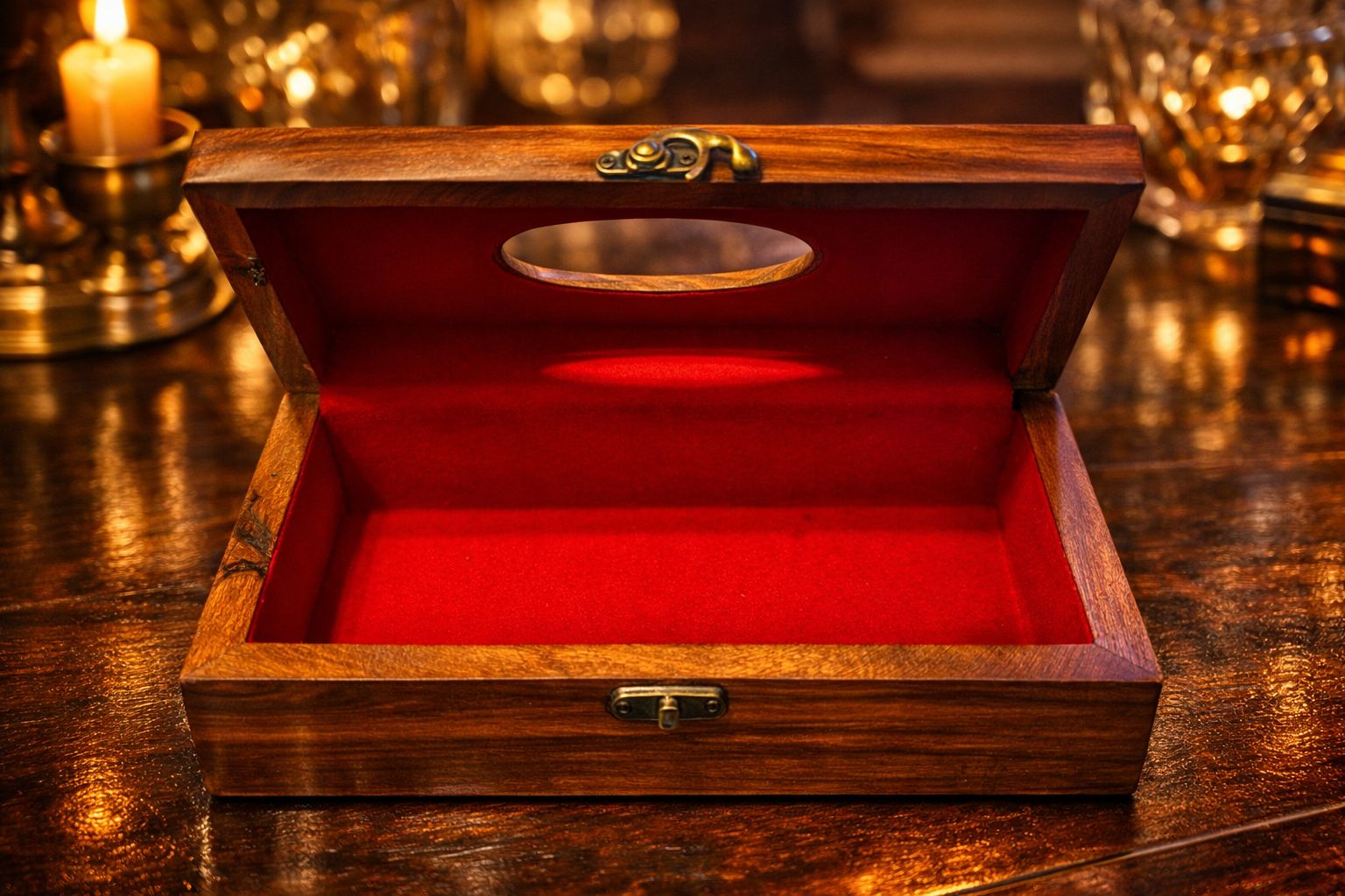 Premium Handmade Solid Wooden Tissue Box with Brass Coating & Velvet Interior