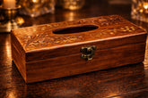 Premium Handmade Solid Wooden Tissue Box with Brass Coating & Velvet Interior