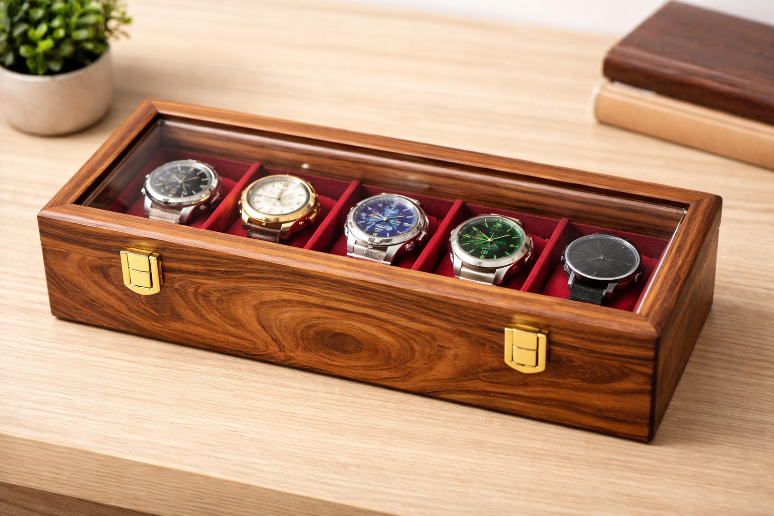 Wooden Watches  Box – Golden Hinge