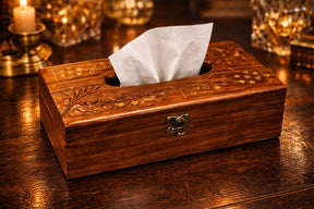 Premium Handmade Solid Wooden Tissue Box with Brass Coating & Velvet Interior