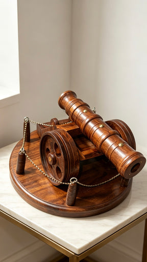 Handcrafted Wooden Cannon with Display Base