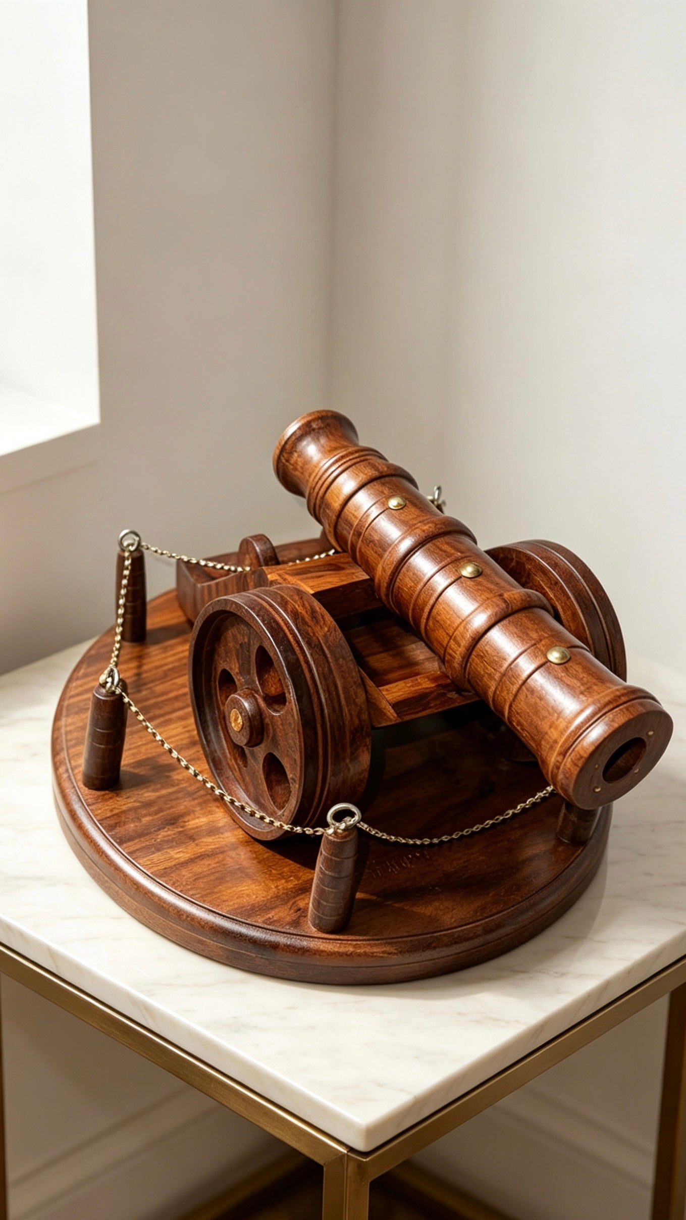 Handcrafted Wooden Cannon with Display Base