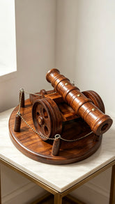 Handcrafted Wooden Cannon with Display Base