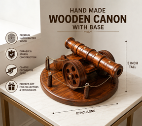 Handcrafted Wooden Cannon with Display Base