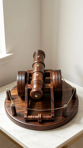 Handcrafted Wooden Cannon with Display Base