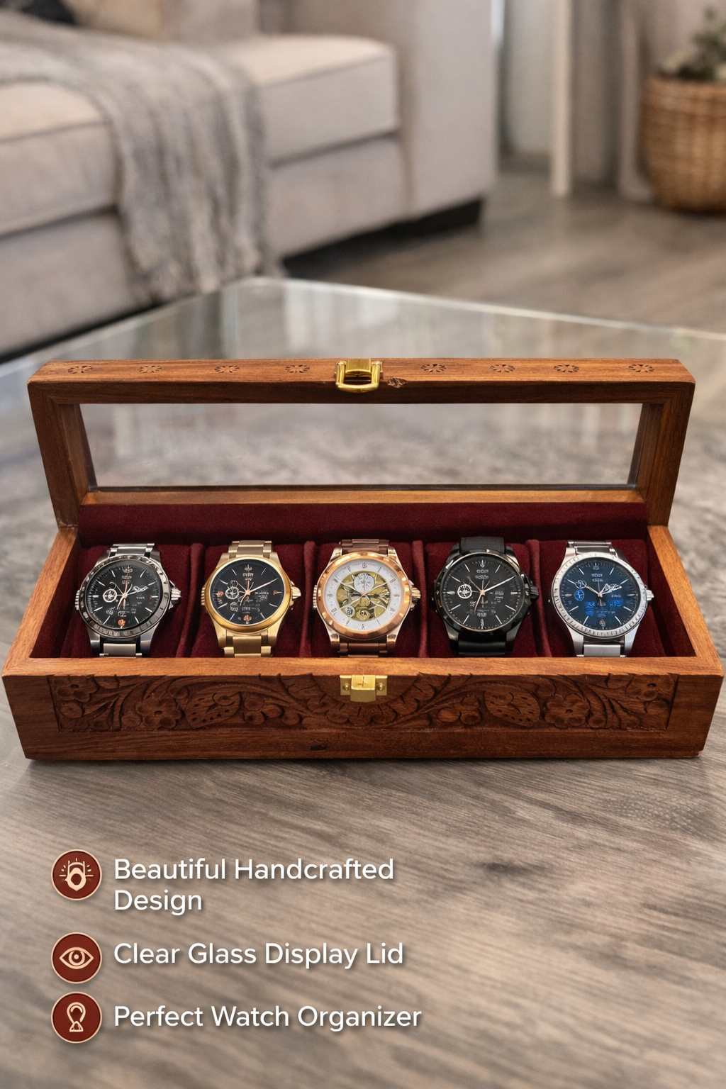 Wooden Watches  Box – Golden Hinge