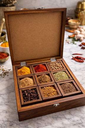 Premium Solid Wooden 9-Slot Spice Box – Elegant & Durable Store