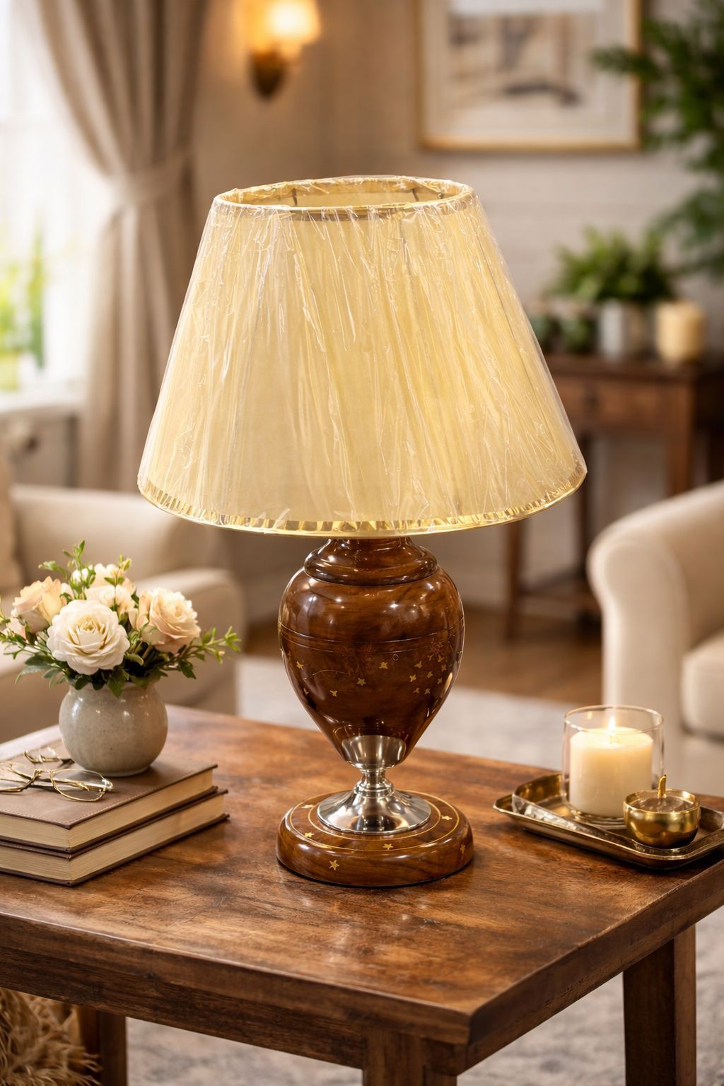 Premium Wooden Brass Lamp