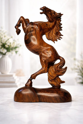 Handmade Wooden Horse Statue Elegant Home Decor
