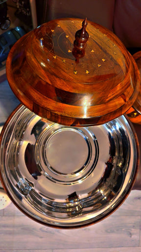 Traditional Brass-Decorated  Wooden Hotpot with Steel Bowl