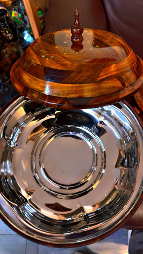 Traditional Brass-Decorated  Wooden Hotpot with Steel Bowl