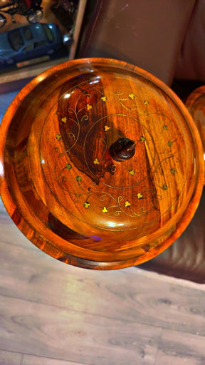 Traditional Brass-Decorated  Wooden Hotpot with Steel Bowl