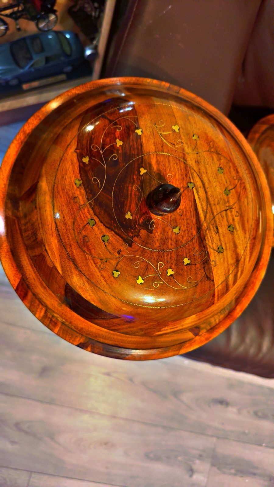 Traditional Brass-Decorated  Wooden Hotpot with Steel Bowl