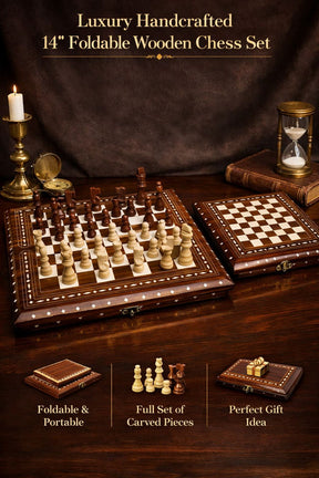 Luxury Handcrafted 14" Foldable Wooden Chess Set