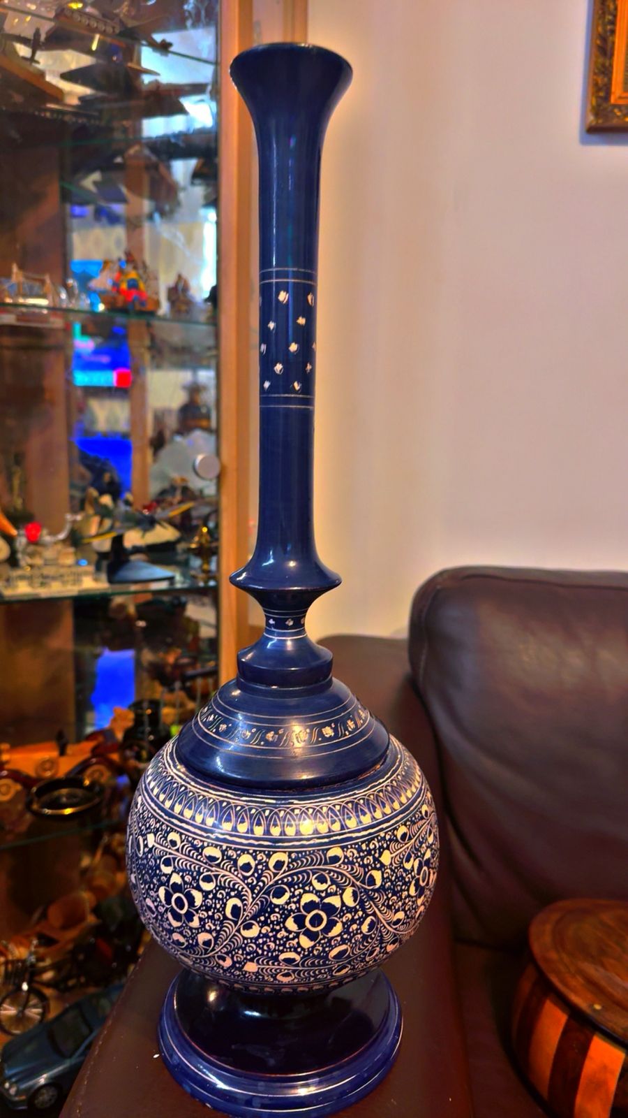 Handcrafted Wooden Surahi vase, Featuring Intricate Naqshi Artwork