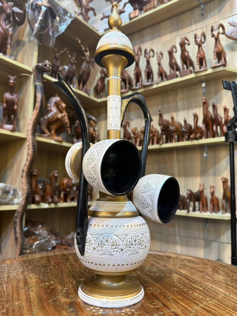 Handcrafted Brass & White Engraved Ewer