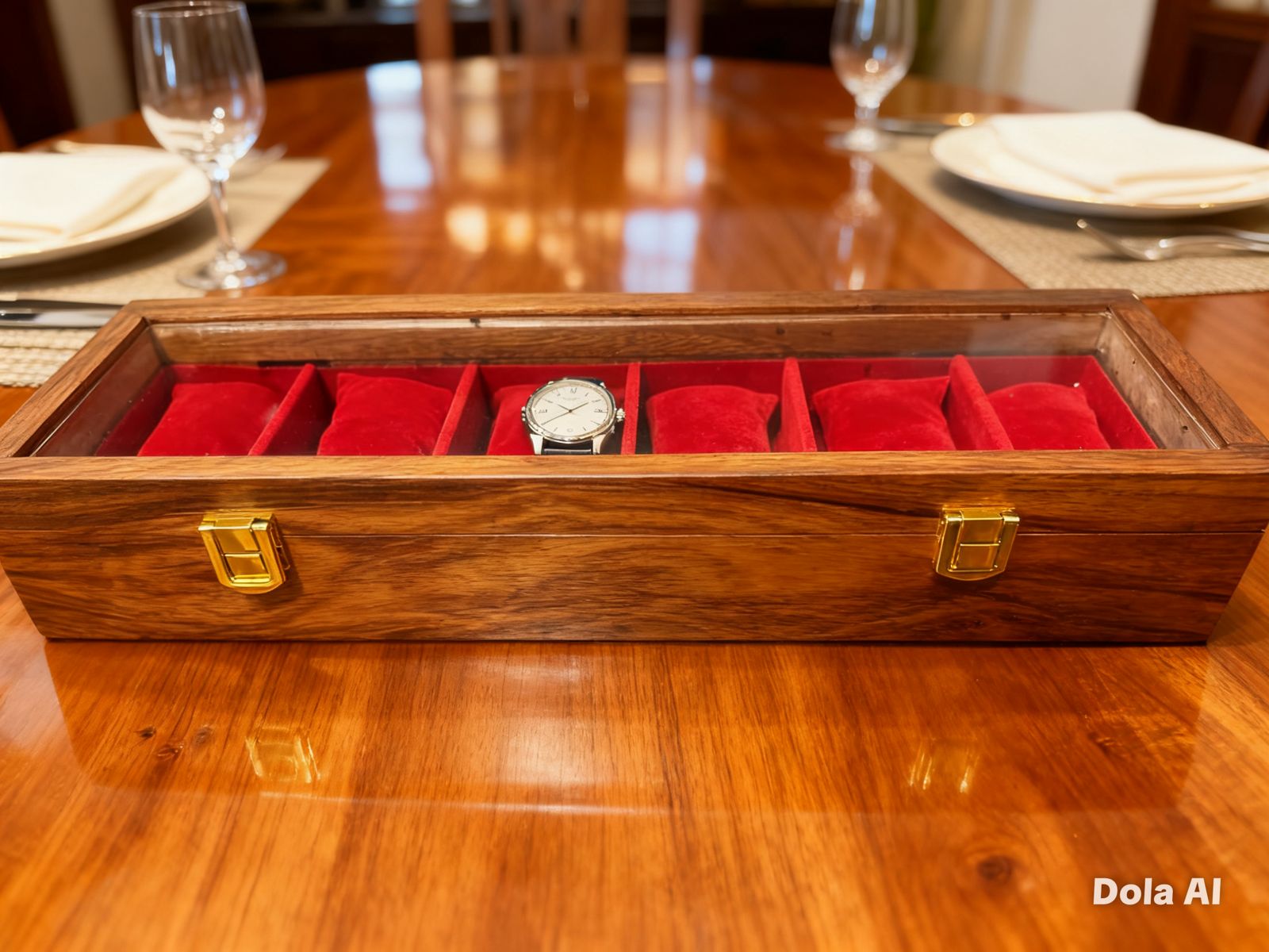 Wooden Watches  Box – Golden Hinge – Glass Top