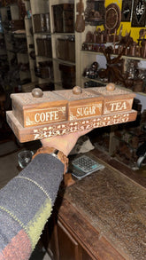 Wooden Table Top Large 3 Container Canister Set with Tray and Lid for Tea Coffee Sugar Container