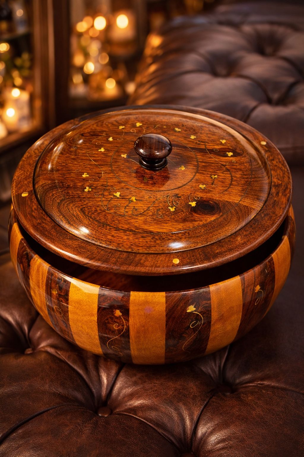 Brass Coating Wooden Hotpot 12 Inches