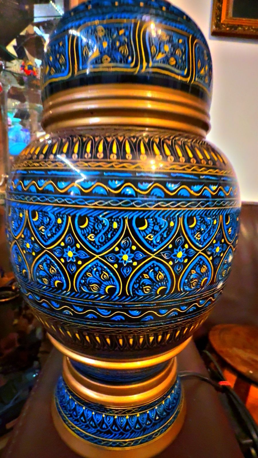 Handcrafted Wooden Lamp Base With Traditional  Naqshi Paint Design