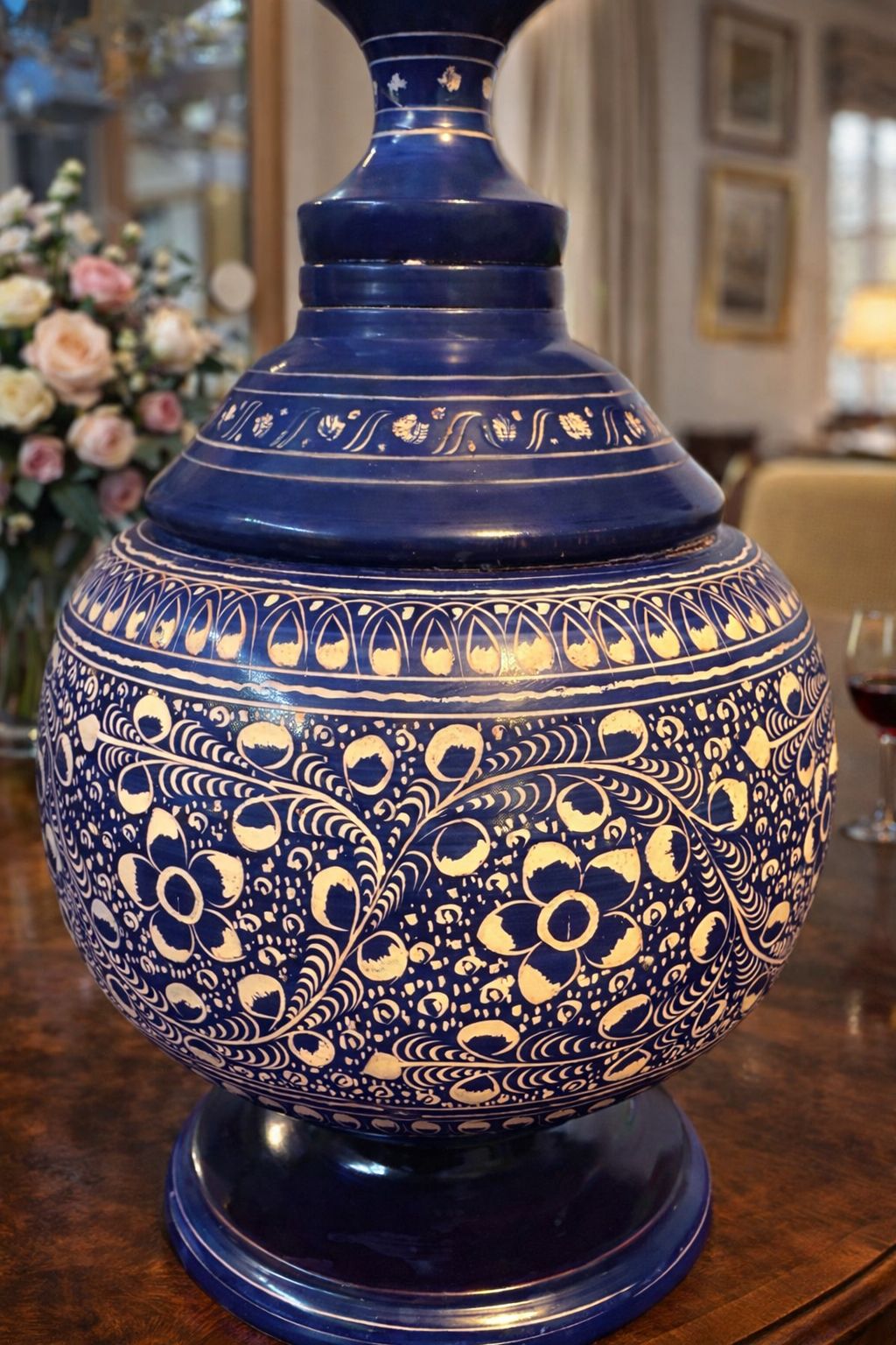 Handcrafted Wooden Surahi vase, Featuring Intricate Naqshi Artwork