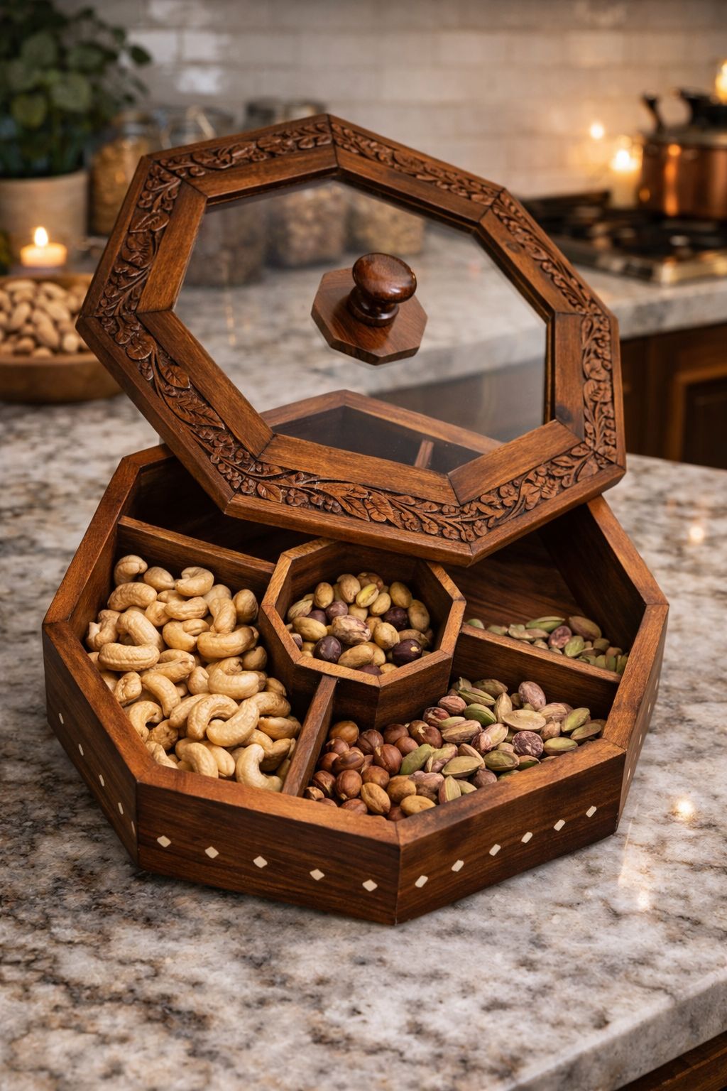 Dry Fruit Pot With Hand Carved Work