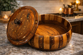 Brass Coating Wooden Hotpot 12 Inches