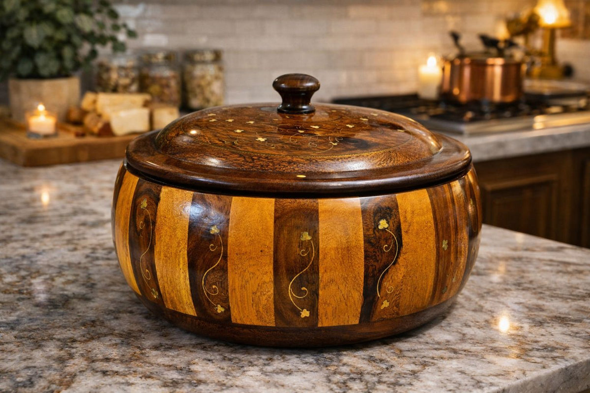 Brass Coating Wooden Hotpot 12 Inches