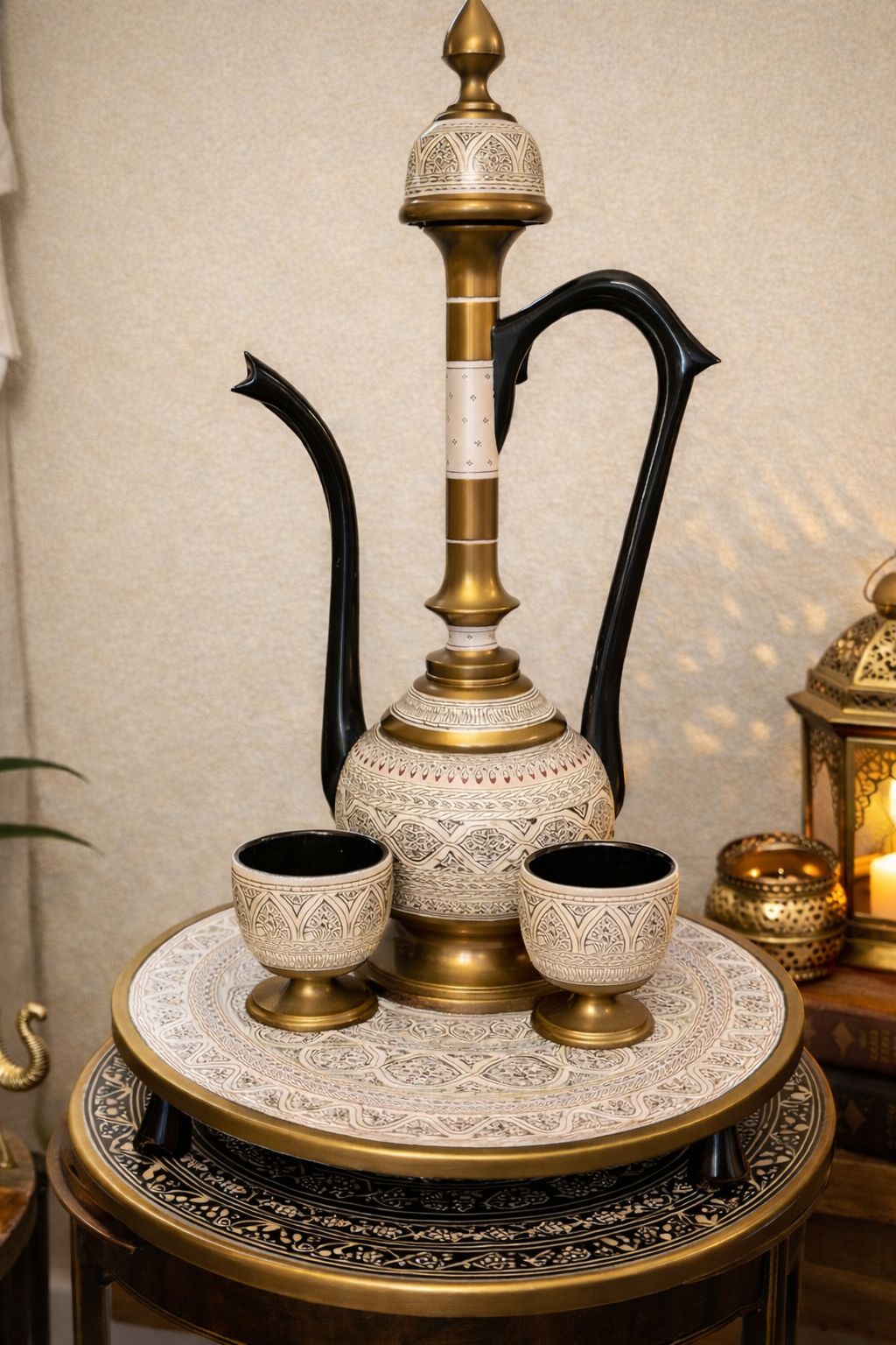 Handcrafted Brass & White Engraved Ewer