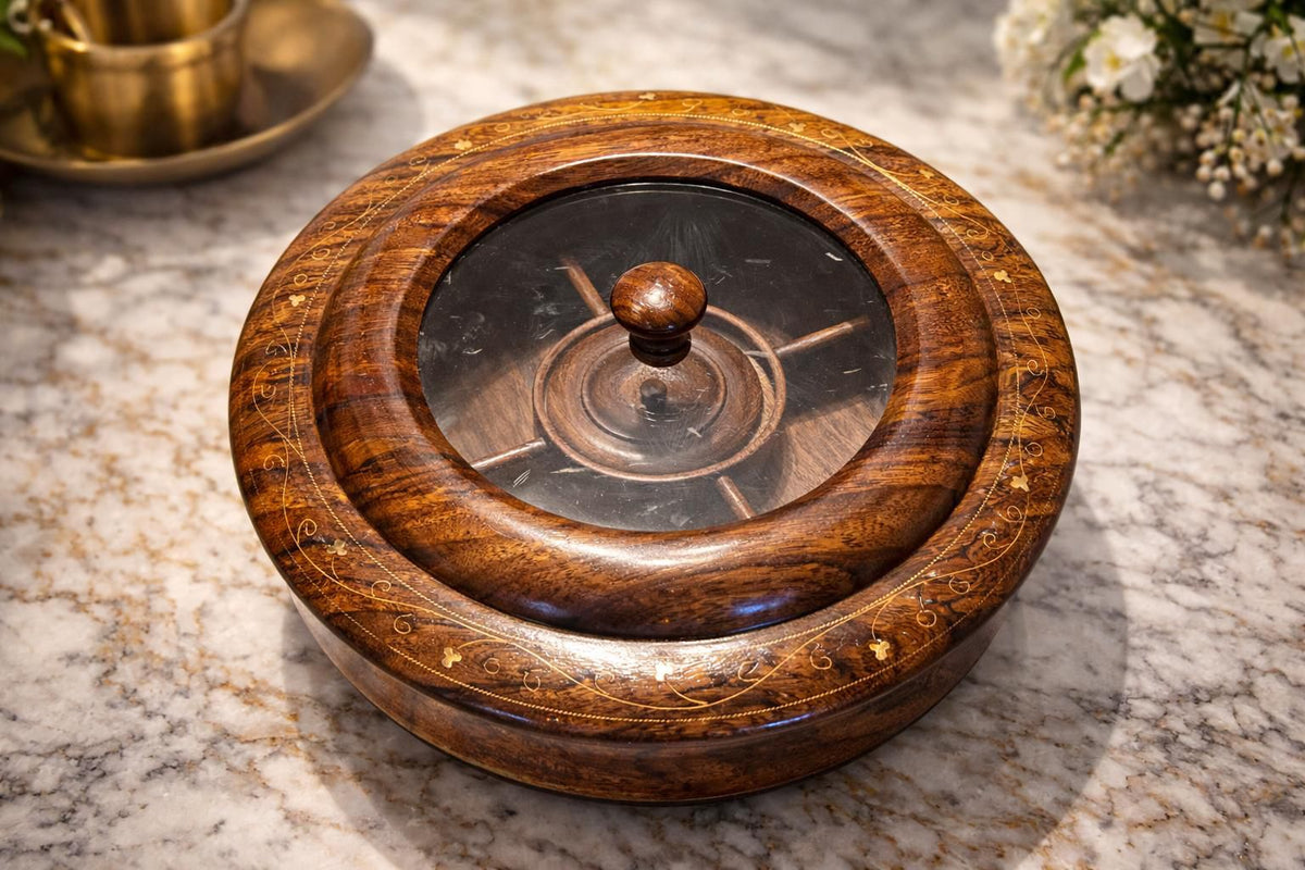 Luxury Handmade Wooden Dry Fruit Tray with Glass Lid – Premium Serving & Storage Tray