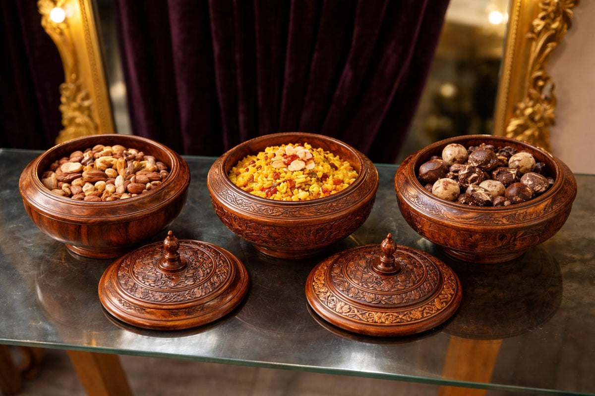 Handcrafted Solid Wooden Candy Bowl Set (3 Pieces)