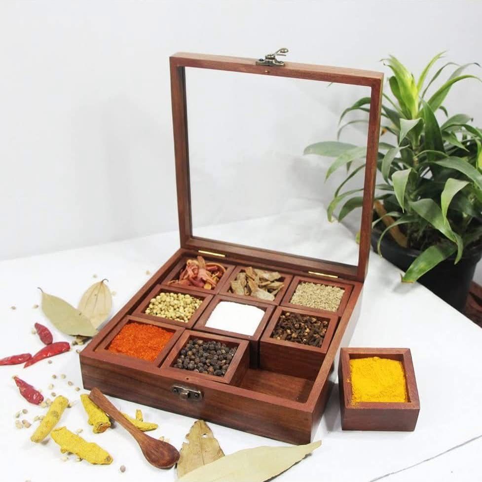 Premium Solid Wooden 9-Slot Spice Box – Elegant & Durable Store