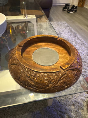 Premium 6-Inch Hand-Carved Wooden Ashtray – Elegant & Durable
